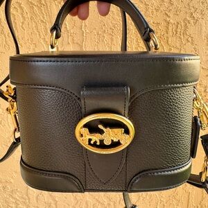 Coach Georgie Gem Crossbody Vanity Black Mini Bag with Gold Horse/CarriageAccent